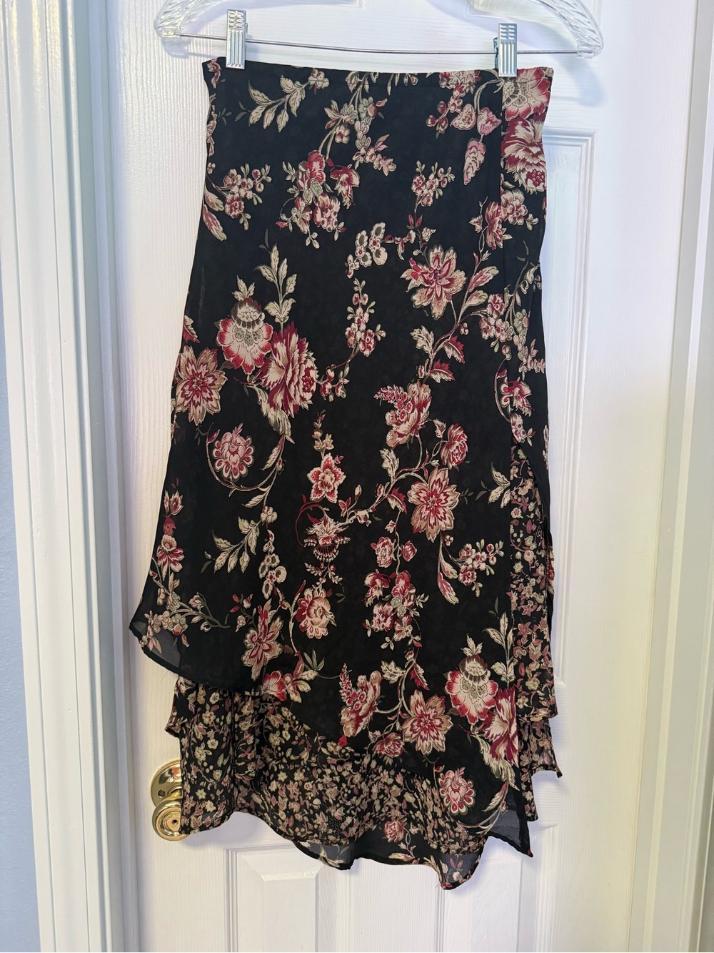 90’s Black Floral Layered Midi Skirt